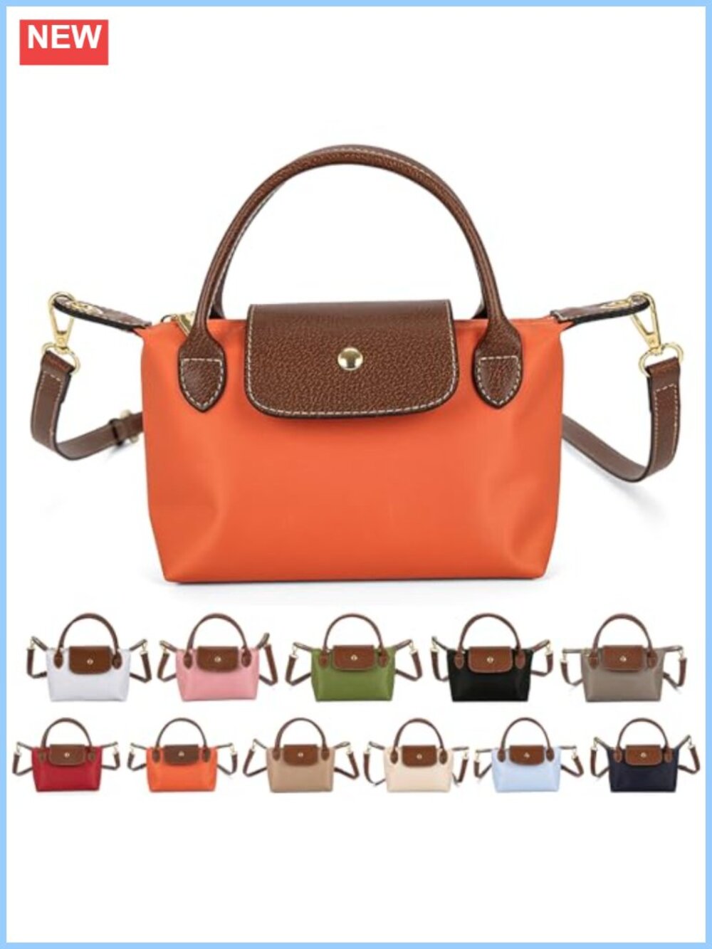 Mini Crossbody Bag Dual Handle Adjustable Strap Nylon PU Leather Small Purse